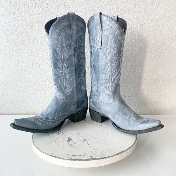 Lane LEXINGTON Womens Cowboy Boots 7.5 Blue Western Cowgirl Mid Calf Pointed Toe - Picture 7 of 11